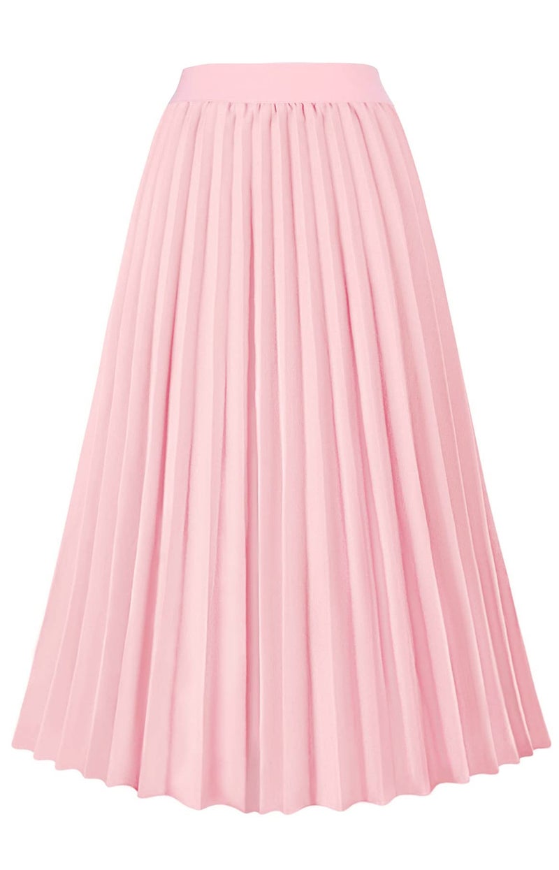 GOLDSTITCH Women's High Waist Pleated Skirt A line Swing Midi Skirt Pink - Image 1